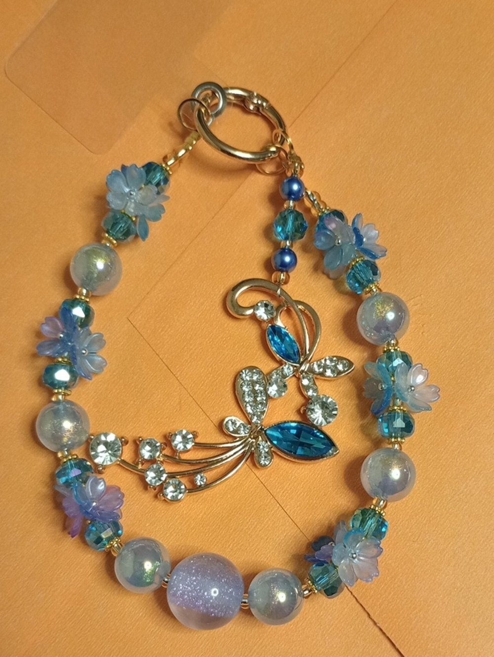Sparkling Blue Floral Crystal Phone Chain